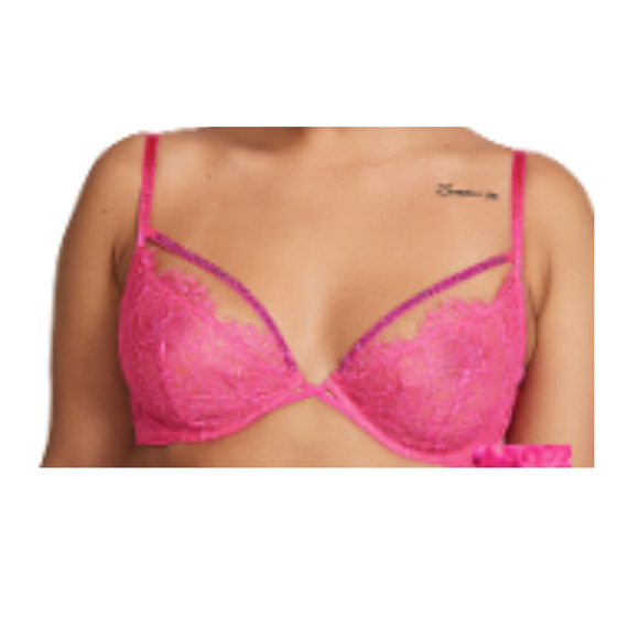 Victoria’s Secret Very Sexy Shine Strap Demi Bra 32DD Pink Lace Low Cut Underwir - Picture 2 of 6